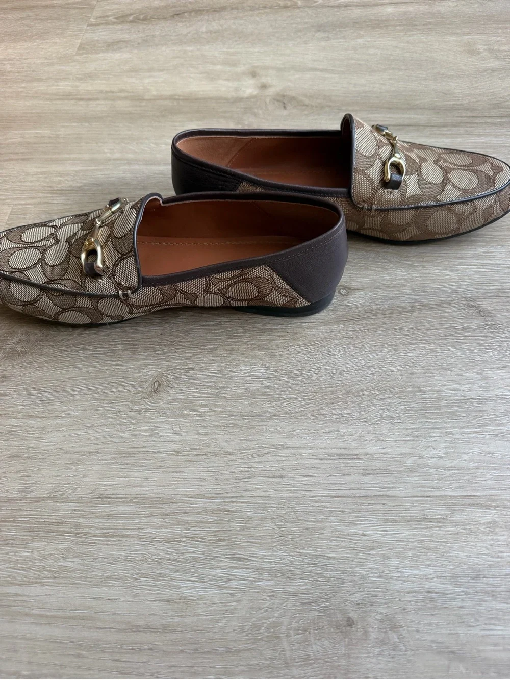Coach Haley Signature Jacquard Loafers Women's Size 5.5 B Shoes Khaki Brown